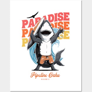 Pipeline Hawaii shark surf 8207 Posters and Art